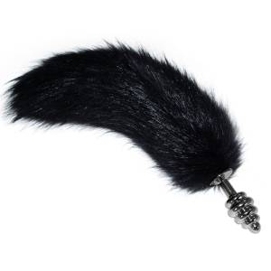 Рельефная анальная пробка с черным хвостиком 