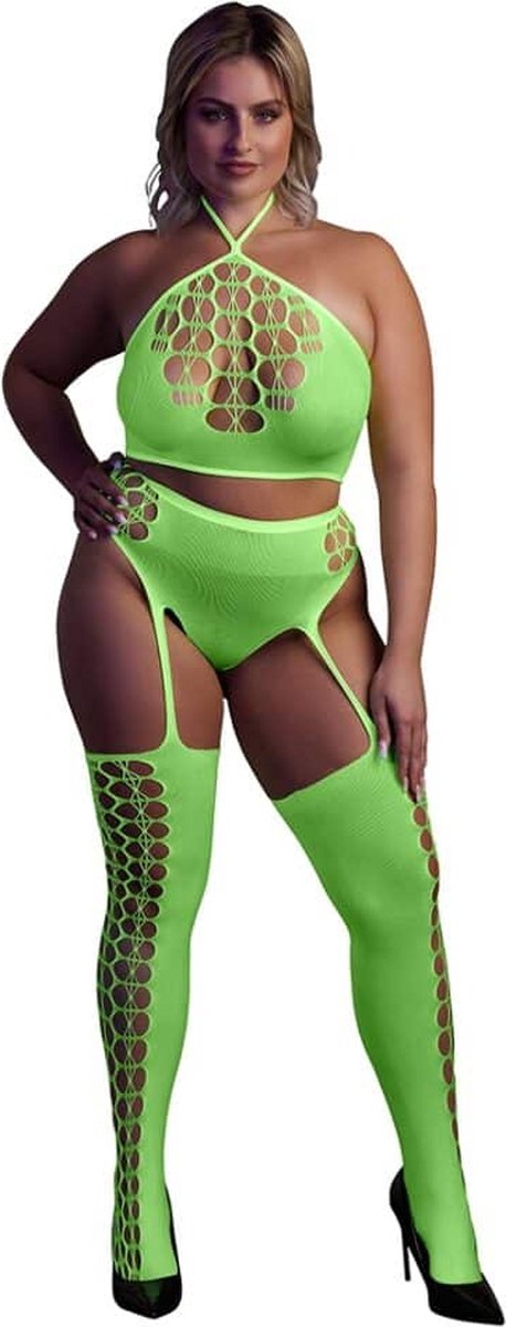 Комплект с чулками neon Green XL/XXXXL