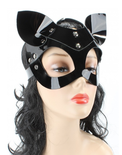 Маска кошечки черная лаковая