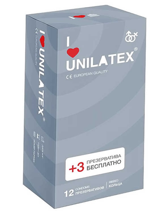 Презервативы Unilatex Ribbed 12+3 шт