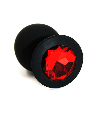 Черная анальная пробка Medium с кристаллом Red