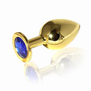 Пробка Butt Plug Gold Large голубой кристалл 