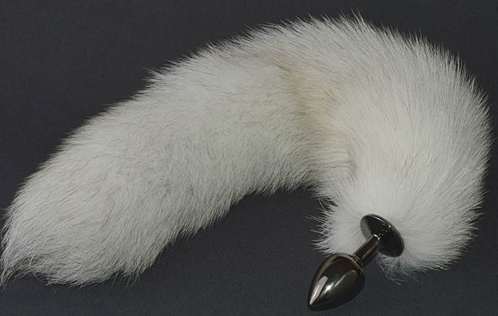 Анальная пробка с белым хвостом S