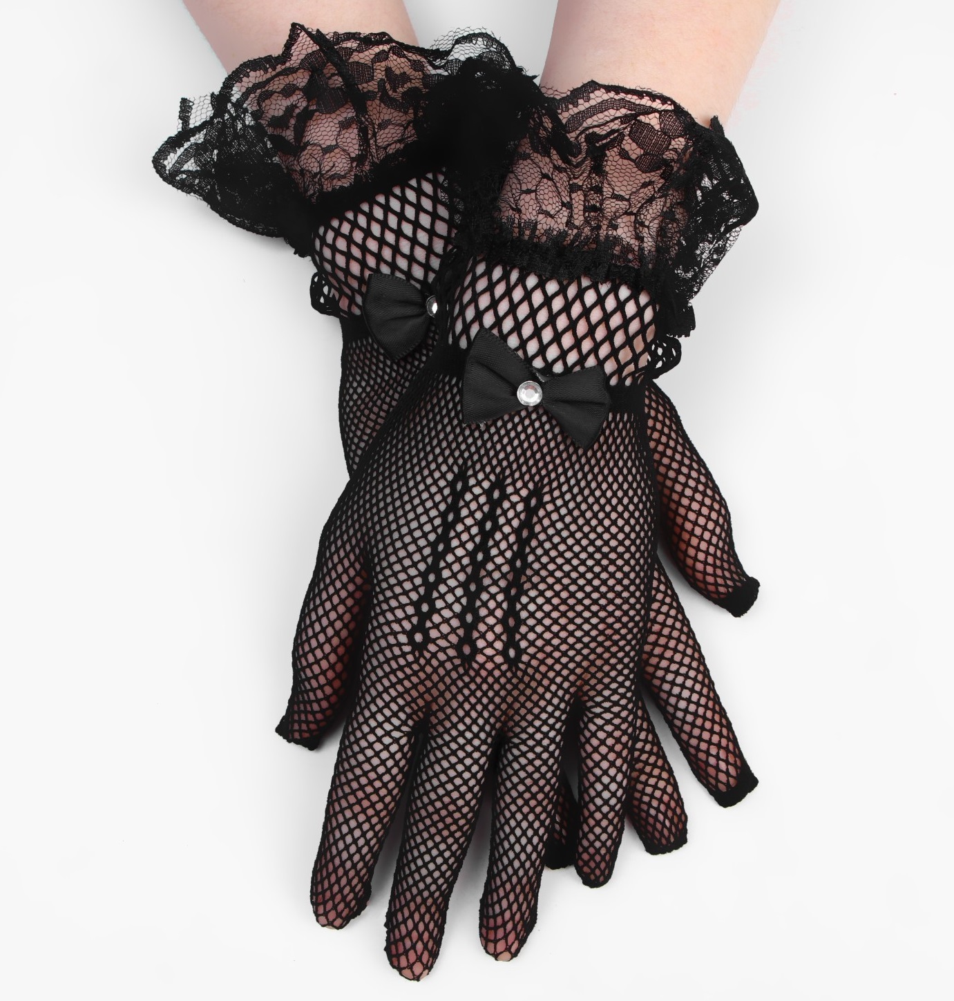 Женские перчатки-сеточка с бантиком