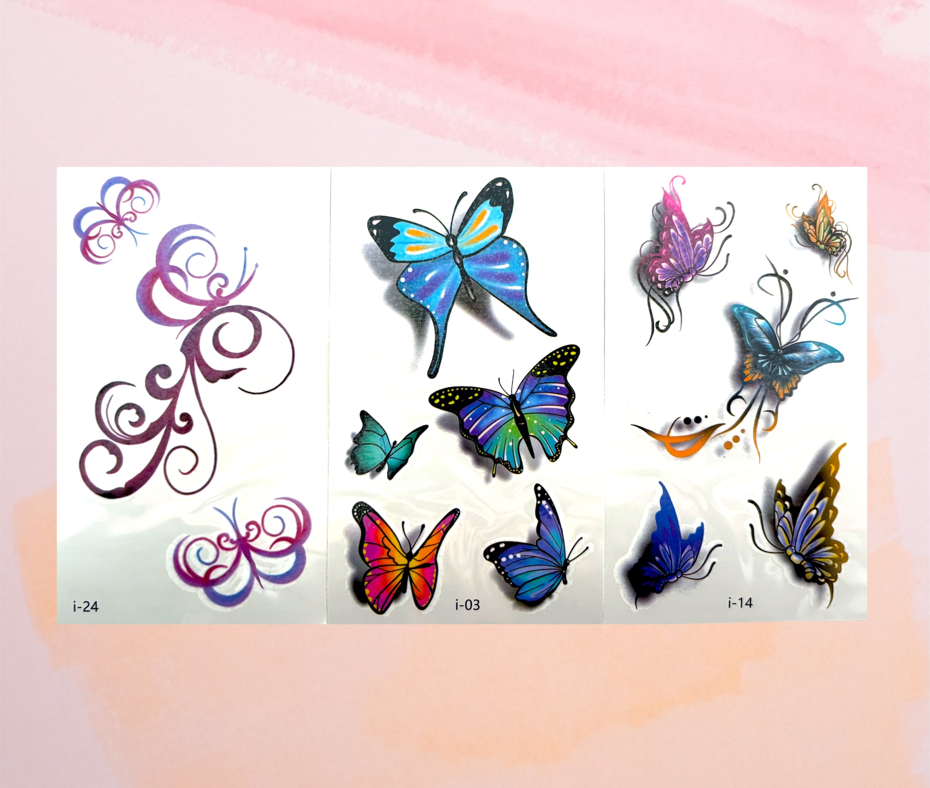 Комплект переводных тату с бабочками 3 листа