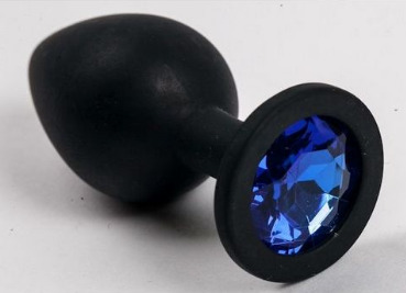 Черная анальная пробка с кристаллом Blue