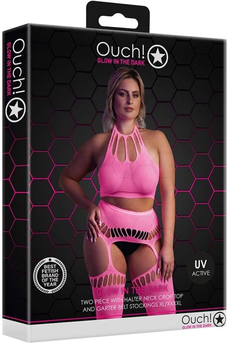 Cекси комплект с чулками Neon Pink XL/XXXXL