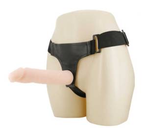 Телесный страпон с гибкой насадкой 