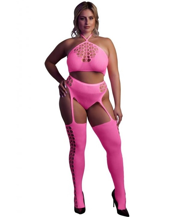 Комплект с чулками neon розовый  XL/4XL
