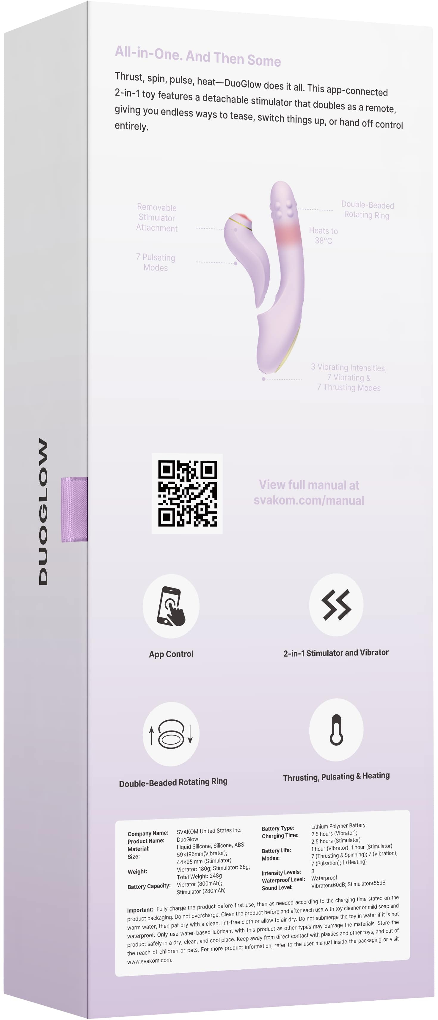 Интерактивный вибромассажёр Svakom 2в1 DuoGlow с нагревом