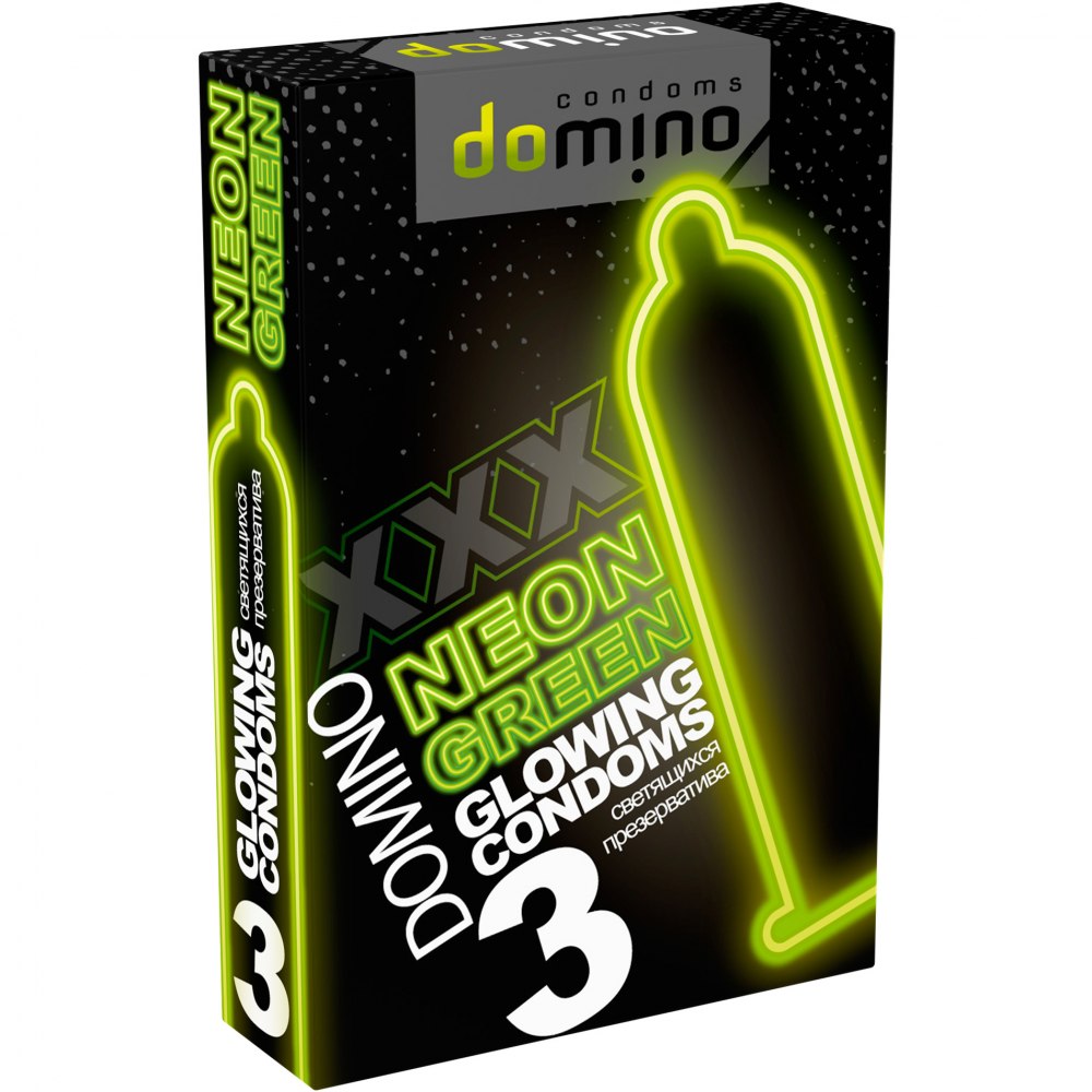 Светящиеся презервативы  DOMINO NEON GREEN 3 шт