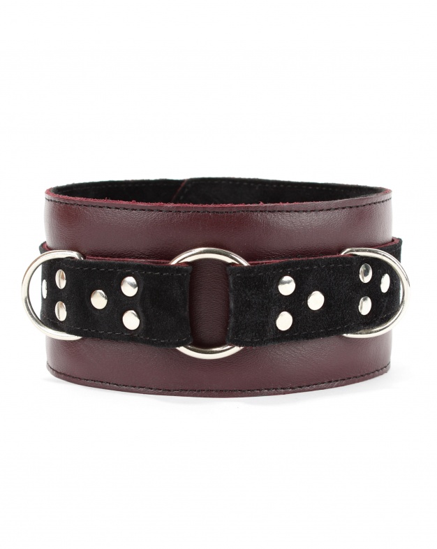 Ошейник из натуральной кожи бордо
