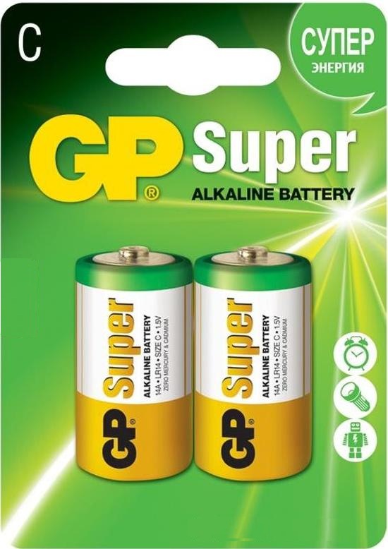 GP Super Alkaline формата C (Большая батарейка, 2 шт в упаковке)