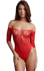 Красный боди с открытыми плечиками и стразами OS 