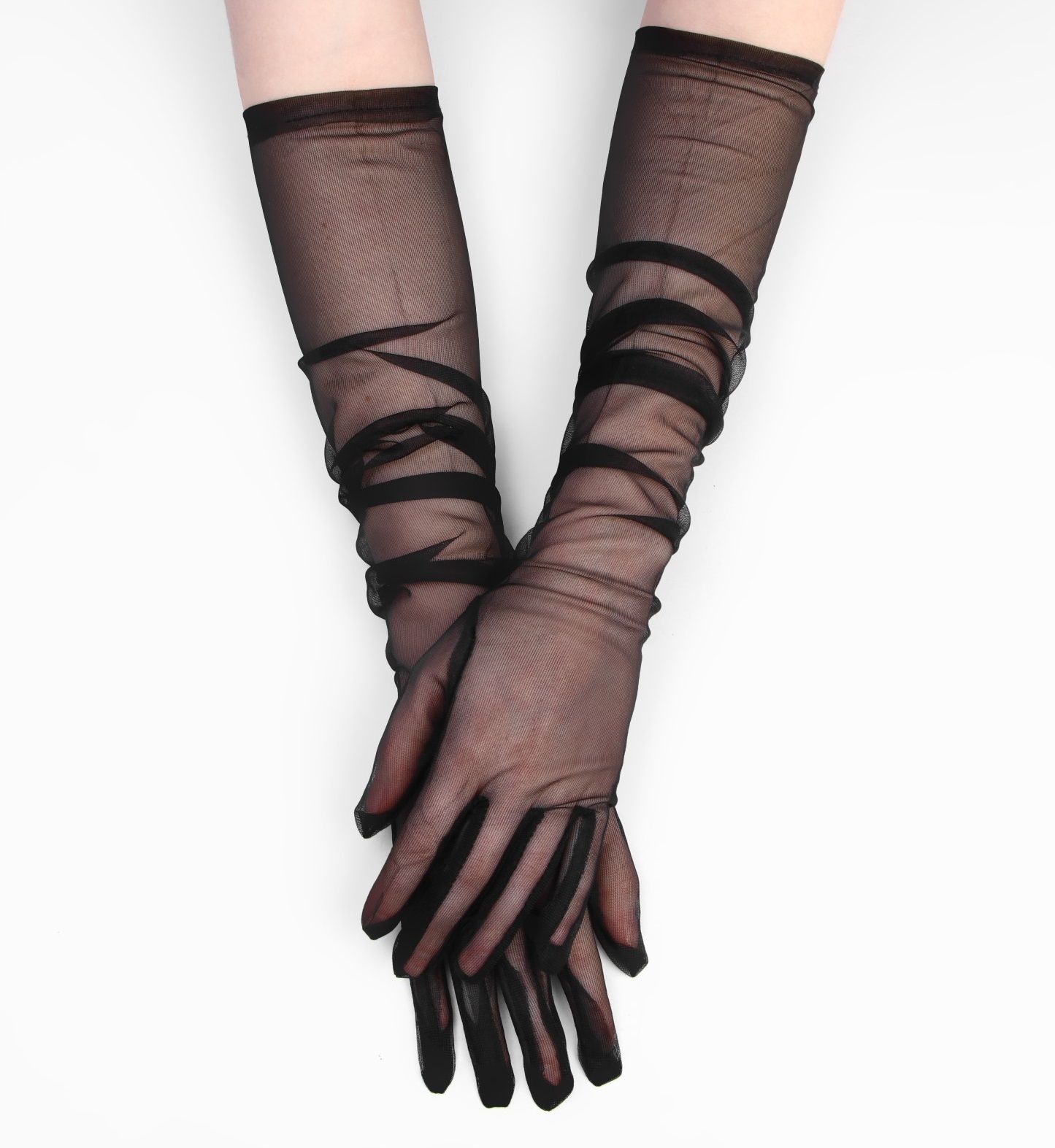 Высокие прозрачные перчатки черные