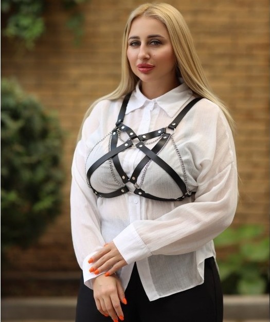 Портупея из кожи с цепочками Plus size