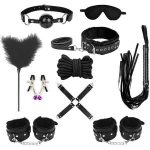 Набор БДСМ с мехом черный 10 предметов 