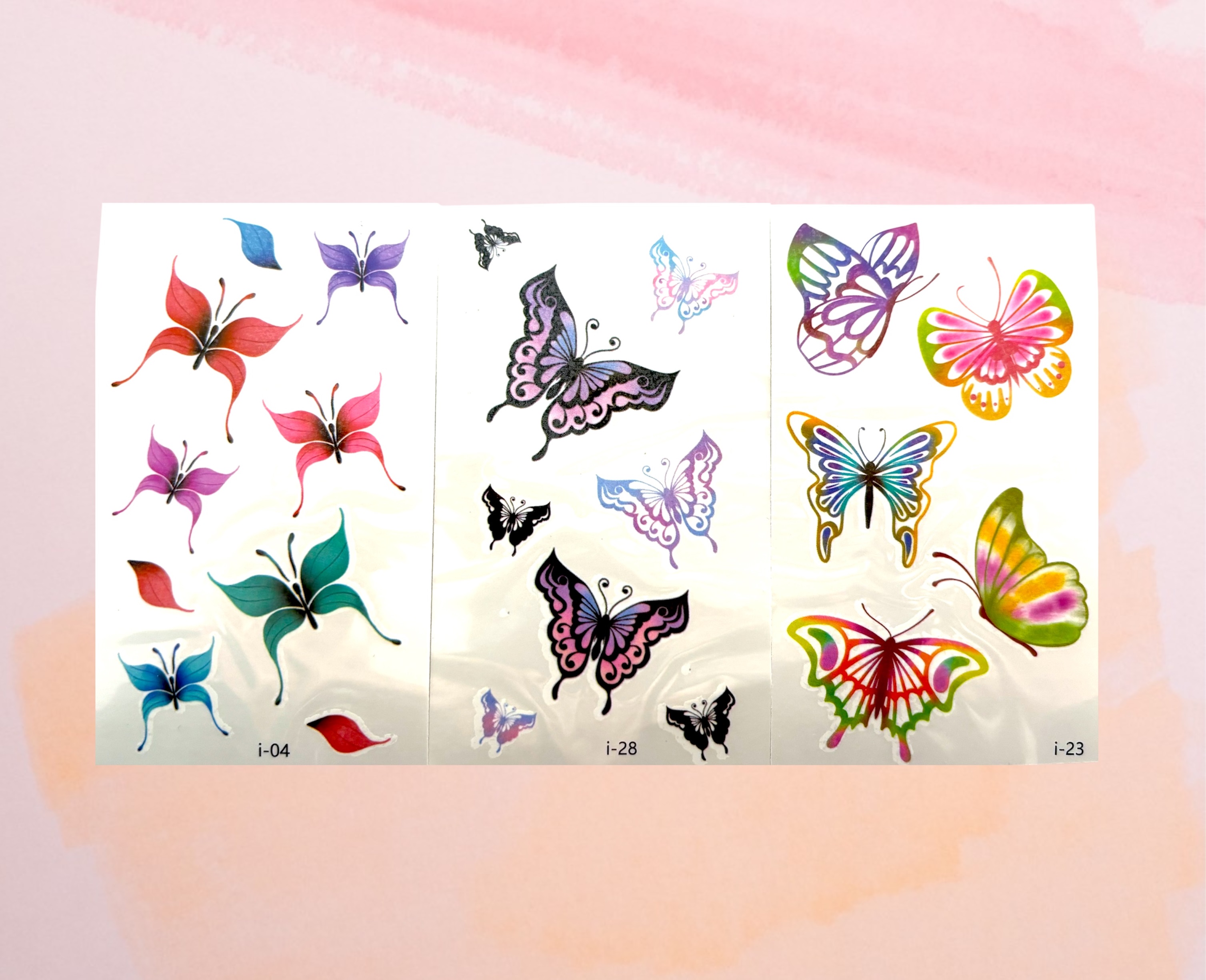 Временное тату бабочки набор 3 листа