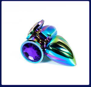 Цветная рельефная анальная пробка с кристаллом  