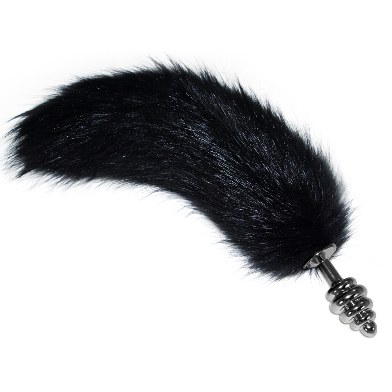 Рельефная анальная пробка с черным хвостиком