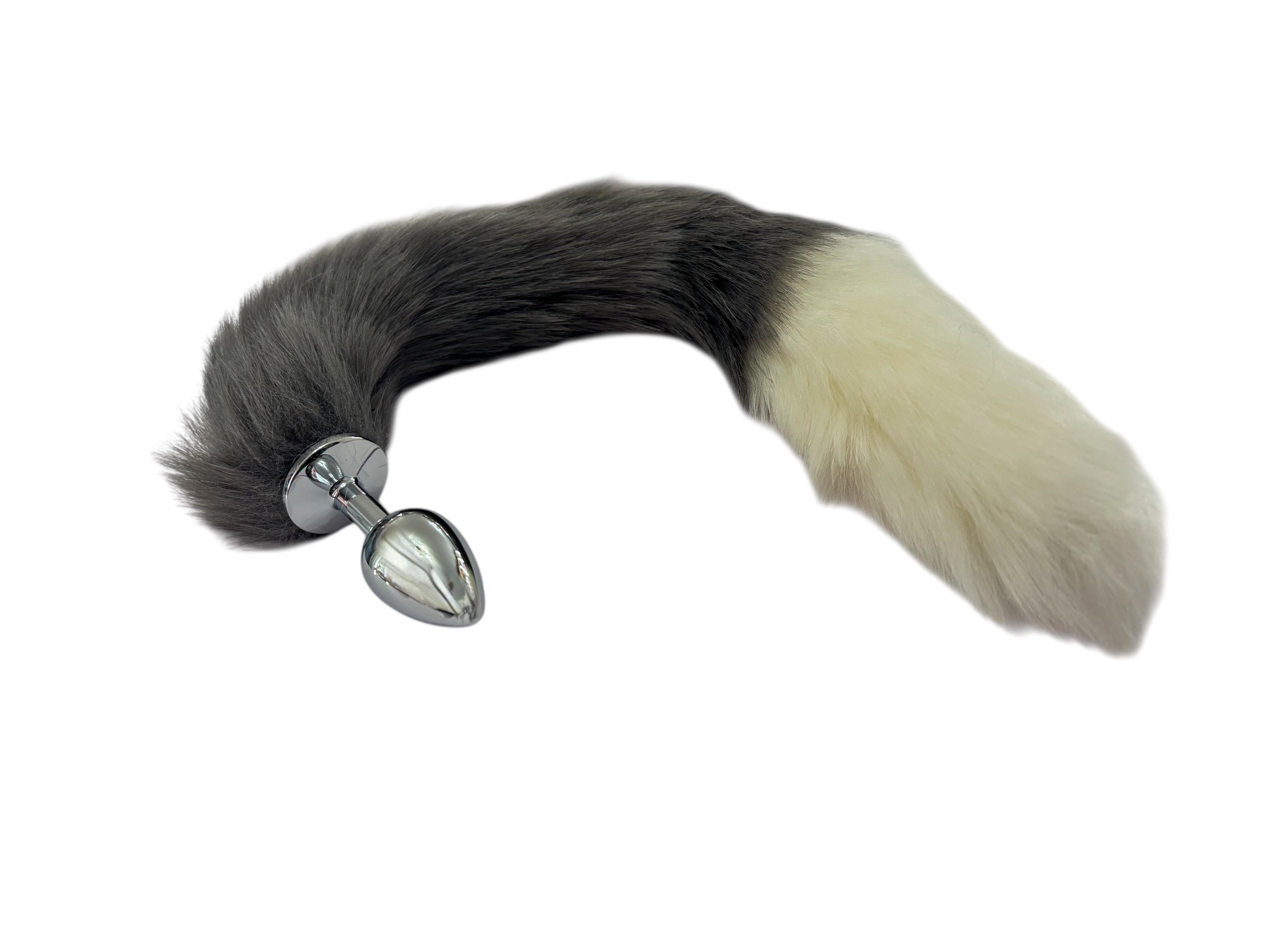 Анальная пробка S с пушистым серо-белым хвостом