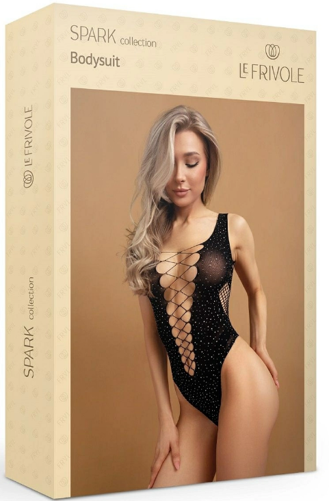 Черное боди со стразами S/XXL