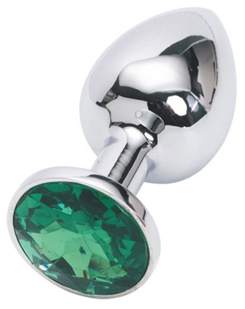Тяжелая анальная пробка Butt Plug Silver Small изумруд