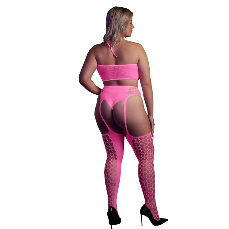 Комплект с чулками neon розовый  XL/4XL