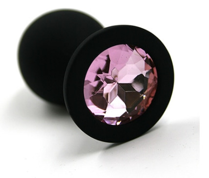 Черная анальная пробка с кристаллом Pink