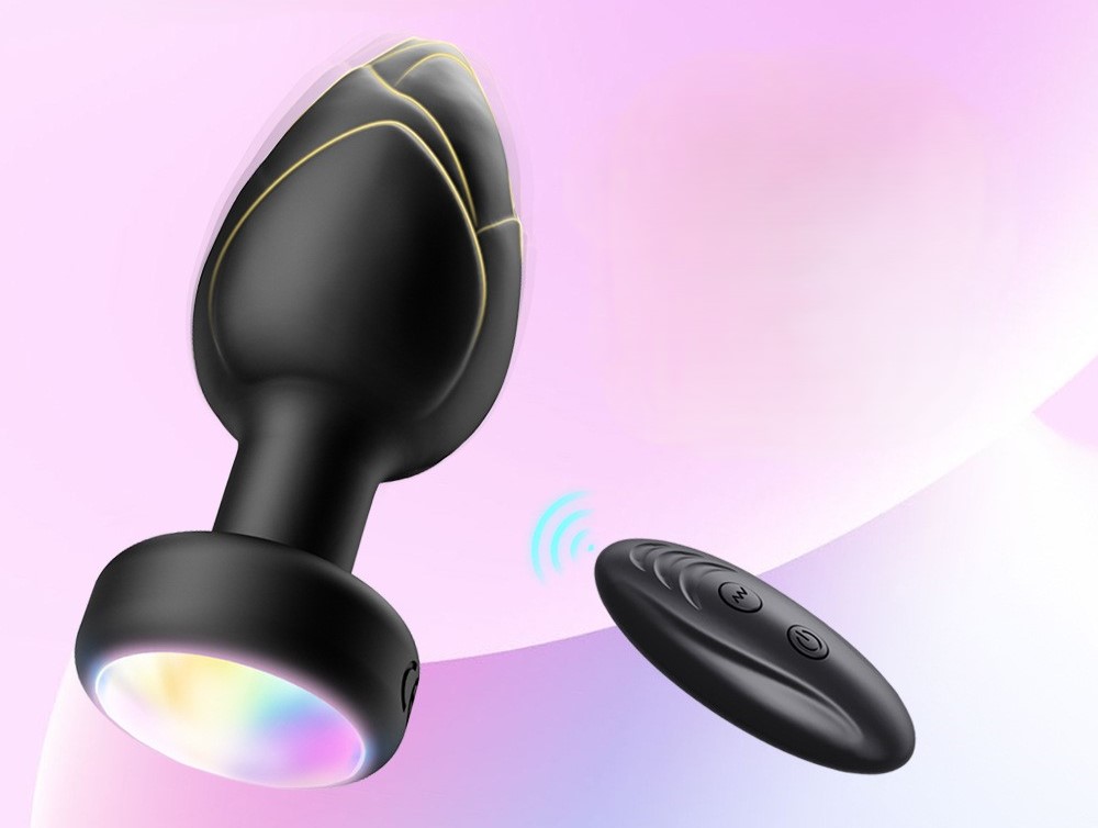 Светящаяся анальная пробка с вибрацией и пультом управления