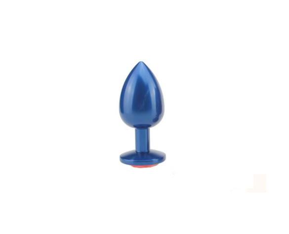 Синяя анальная пробка с черным камнем