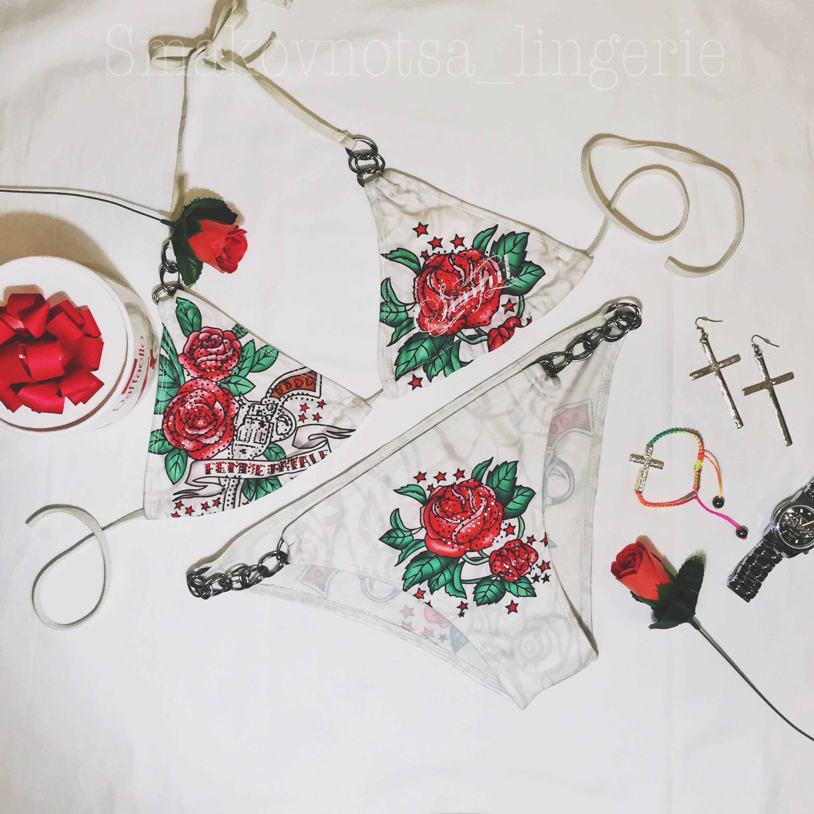 Купальник белый принт Rose M