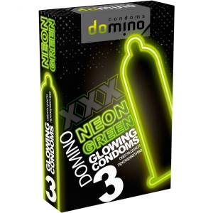 Светящиеся презервативы  DOMINO NEON GREEN 3 шт 