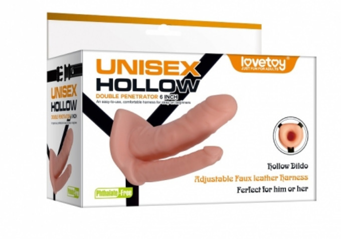 Страпон полый на ремешках двойной