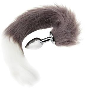 Анальная пробка S с пушистым серо-белым хвостом 