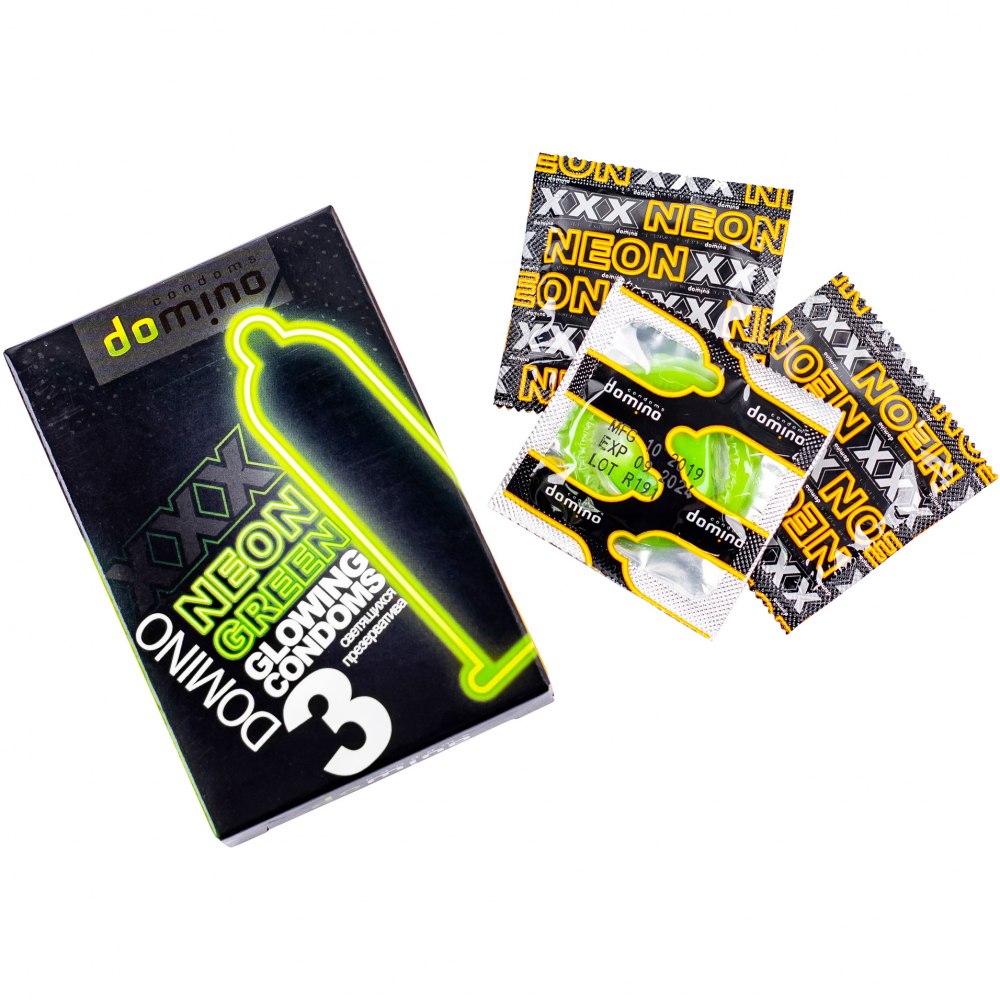 Светящиеся презервативы  DOMINO NEON GREEN 3 шт