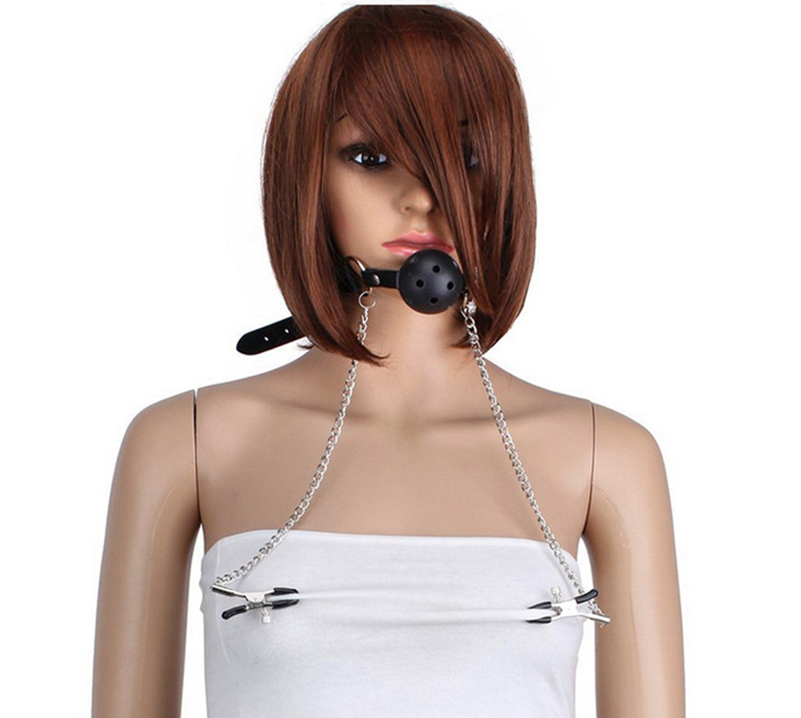 Кляп-шар с зажимами для сосков