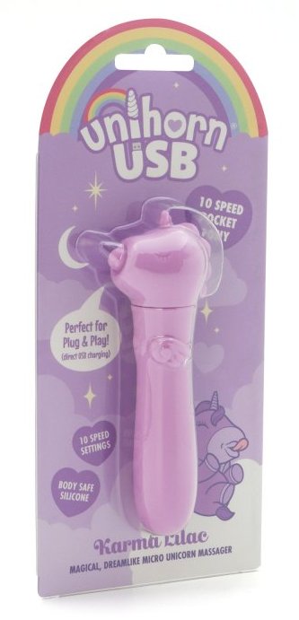Лиловая вибропуля Unihorn Karma Lilac с функцией пульсации USB