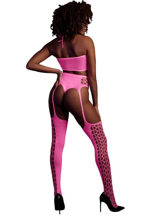 Комплект с чулками неоновый розовый  XS/XL
