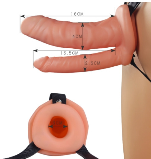 Страпон полый на ремешках двойной