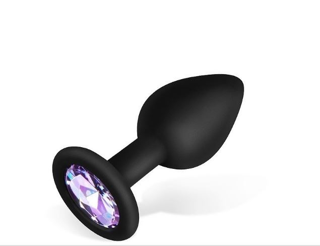 Черная анальная пробка с кристаллом Purple