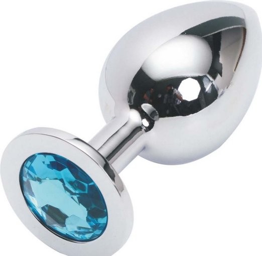 Анальная пробка Butt Plug Silver Medium Light Blue