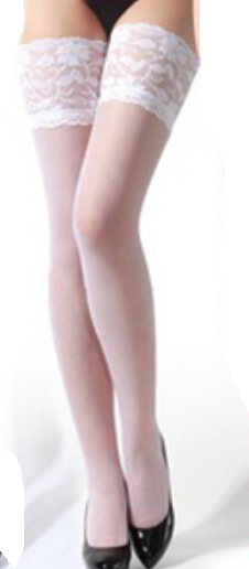 Белые чулки с широкой резинкой 3
